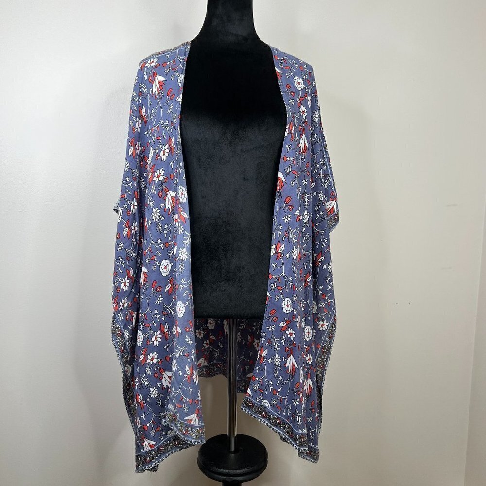 Japna Boho Multicolor Floral Print‎ Open Front Kimono Cover Up Cardigan